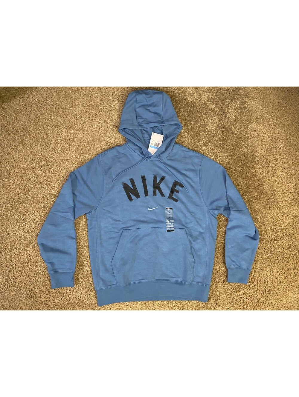 Nike Dri Fit Hoodie Mens Medium Blue Swoosh Logo Kangaroo Pockets Winter Warm